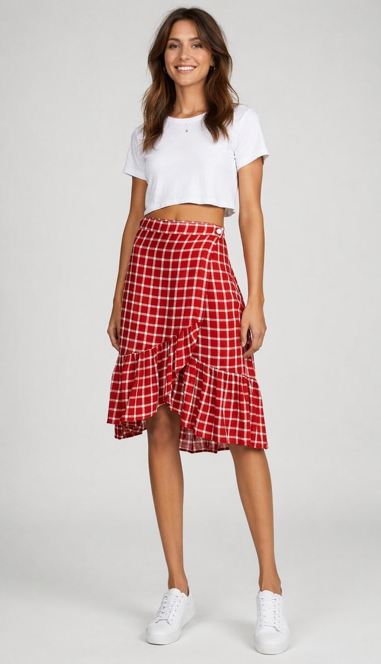 NEW Rails Lizzy Linen Blend Ruffle Hem Wrap Skirt Womens Size Large Plaid Red